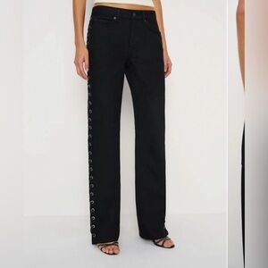 Reformation Black Straight-Leg Jeans with Side Eyelet Trim